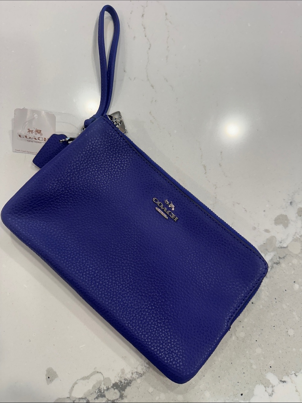 NWT Coach Pebbled Leather Wristlet in Purple